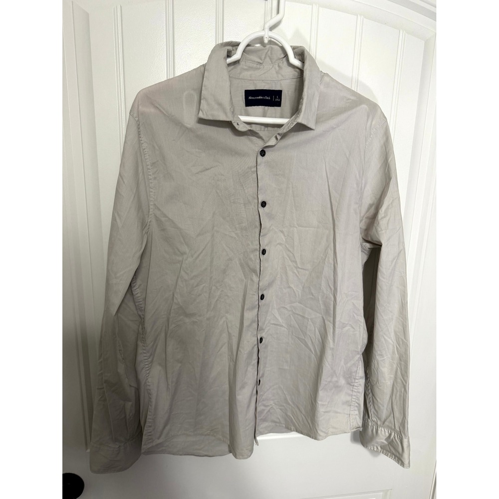 Abercrombie & Fitch Button Down Shirt Mens Large Tan Long Sleeve Micro Ribbed